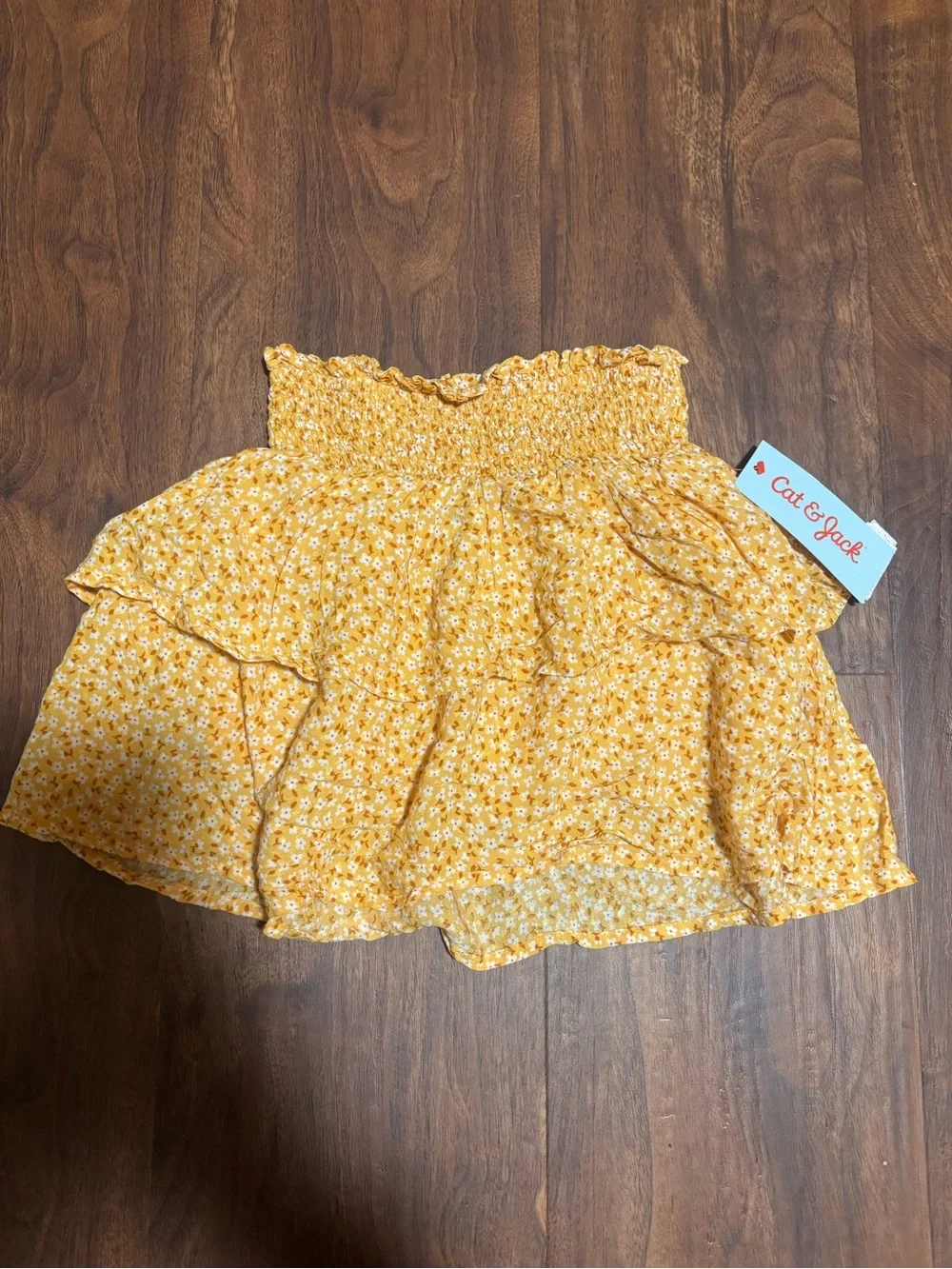 Cat & Jack Girls’ Smocked Tiered Skort - Yellow Ditsy Floral XS